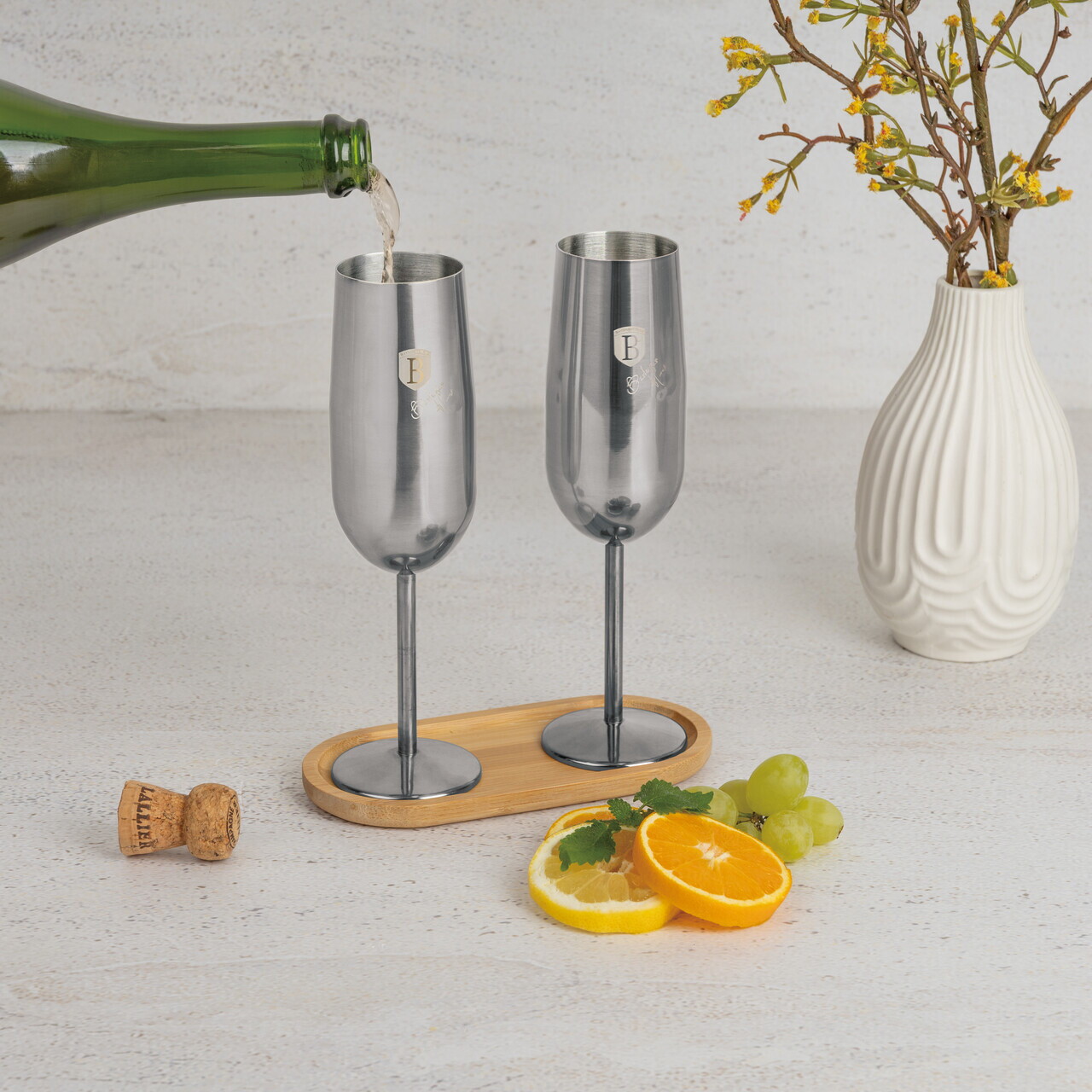Set 2 pahare pentru sampanie Berlinger Haus, Matte Black, 260 ml, inox 18/10, argintiu - imagine 7